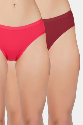 Buy Bleeding Heart Medium Rise Half Coverage Bikini Panty (Pack of 2) - Maroon Magenta